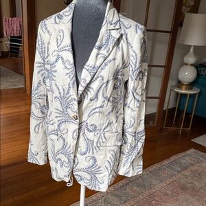 Banana Republic Blue and Cream Patterned Linen Blazer